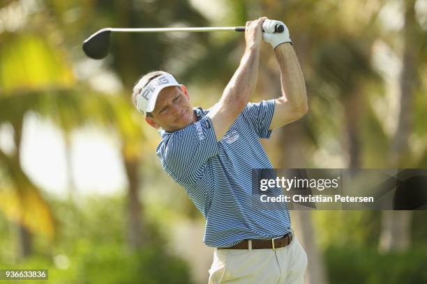 Mark Wilson plays his shot from the 16th tee during round one of the Corales Puntacana Resort & Club Championship on March 26, 2018 in Punta Cana,...