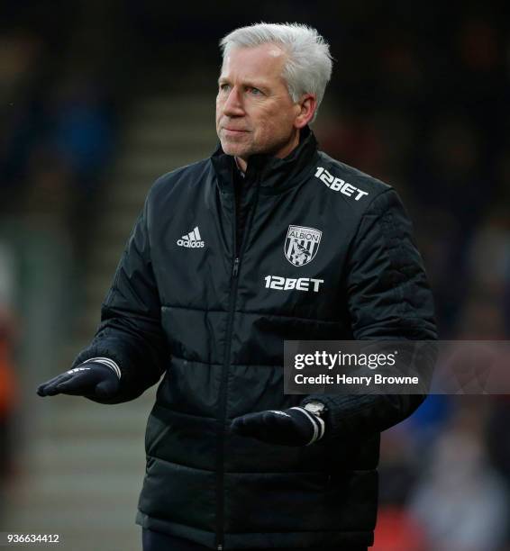 Alan Pardew coach of West Bromwich Albion gestures during the Premier League match between AFC Bournemouth and West Bromwich Albion at Vitality...