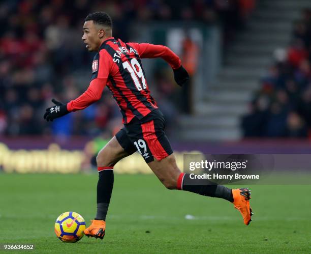 Junior Stanislas of Bournemouth controls the ball during the Premier League match between AFC Bournemouth and West Bromwich Albion at Vitality...