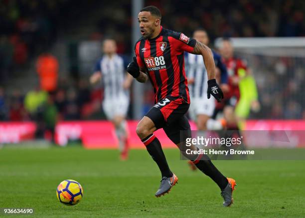 Callum Wilson of Bournemouth drives the ball during the Premier League match between AFC Bournemouth and West Bromwich Albion at Vitality Stadium on...