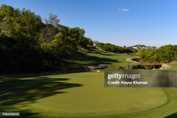 Course scenic view of the third hole green during practice for the World Golf Championships - Dell Technologies Match Play at Austin Country Club on...