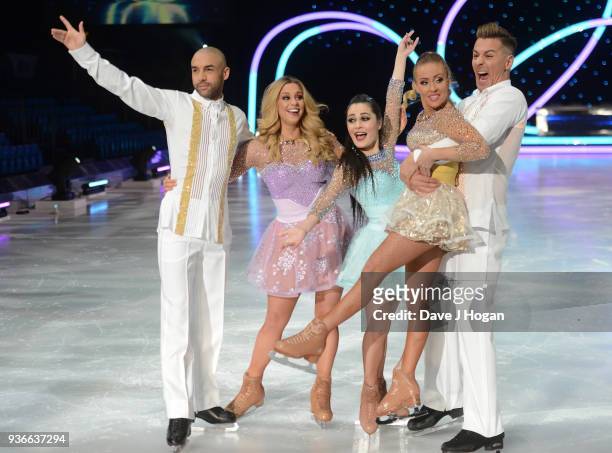 Alex Beresford, Alex Murphy, Vanessa Bauer, Brianne Delcourt and Matt Evers attend the press launch photocall for the Dancing on Ice Live Tour at...