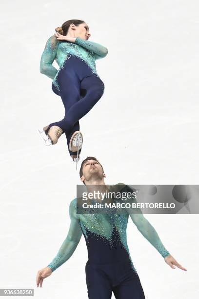 Italy's Nicole Della Monica and Matteo Guarise perform on March 22, 2018 during the Pairs Free figure skating at the Milano World League Figure...