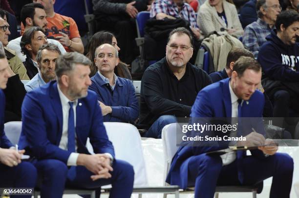 Arvydas Sabonis, president of Zalgiris Kaunas, during the 2017/2018 Turkish Airlines Euroleague Regular Season Round 28 game between Real Madrid v...