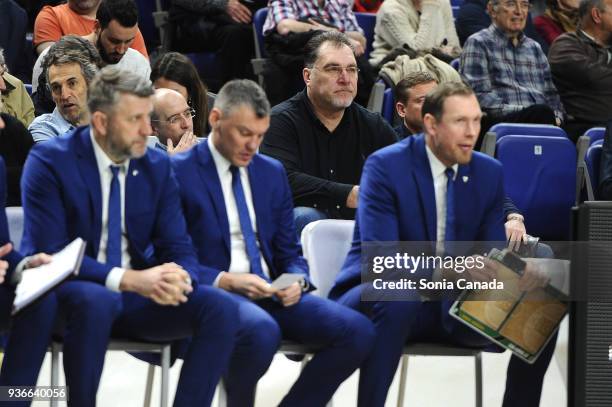 Arvydas Sabonis, president of Zalgiris Kaunas, during the 2017/2018 Turkish Airlines Euroleague Regular Season Round 28 game between Real Madrid v...