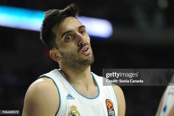 Facundo Campazzo, #11 center of Real Madrid during the 2017/2018 Turkish Airlines Euroleague Regular Season Round 28 game between Real Madrid v...