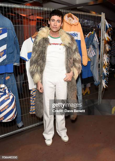 Kyle De'Volle attends the Wrangler Revival Blue & Yellow event at Poland Street Car Park on March 22, 2018 in London, England.