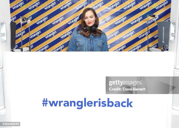 Lou Hayter DJs at the Wrangler Revival Blue & Yellow event at Poland Street Car Park on March 22, 2018 in London, England.