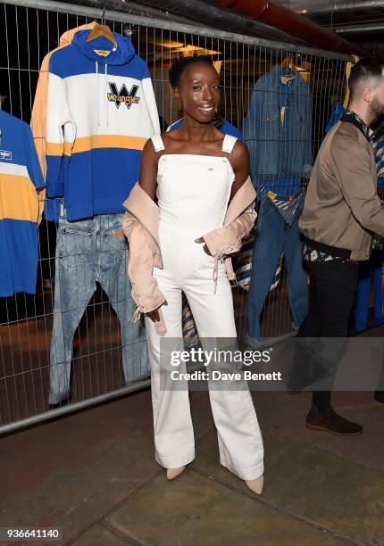 Eunice Olumide attends the Wrangler Revival Blue & Yellow event at Poland Street Car Park on March 22, 2018 in London, England.