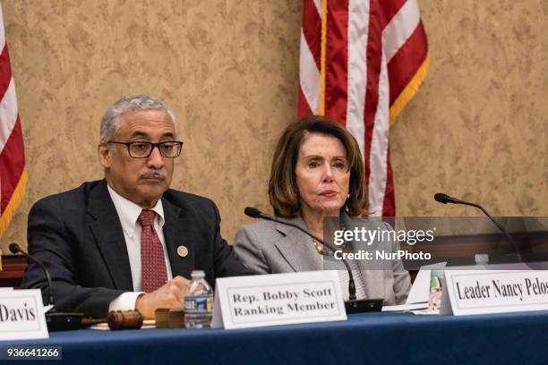 Ranking Member Rep. Bobby Scott, and Nancy Pelosi, Minority Leader of the U.S. House of Representatives Rep. Ted Deutch , at a forum to examine...