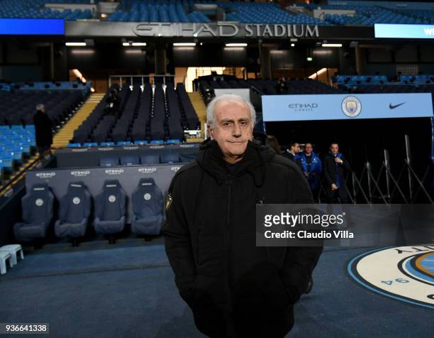 Commissioner Massimo Fabbricini looks on during Italy walk around at Etihad Stadium on March 22, 2018 in Manchester, England.