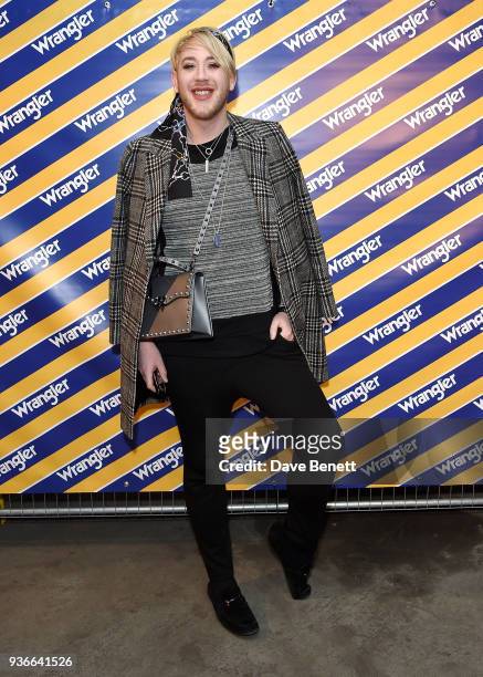 Lewis-Duncan Weedon attends the Wrangler Revival Blue & Yellow event at Poland Street Car Park on March 22, 2018 in London, England.