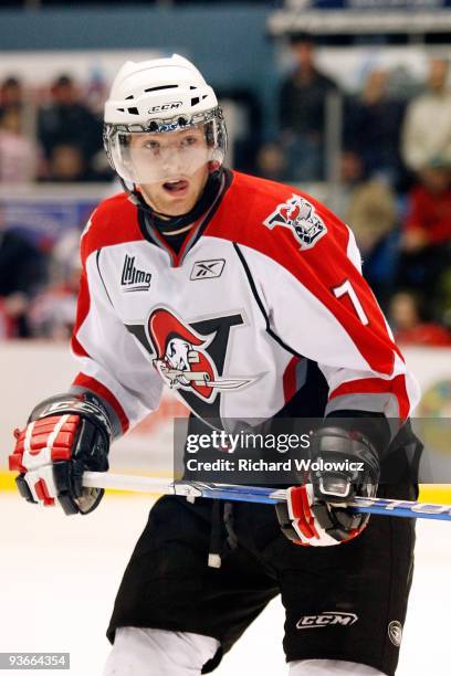 Sean Couturier of the Drummondville Voltigeurs skates during the game against the Saint John Sea Dogs at the Marcel Dionne Centre on November 20,...