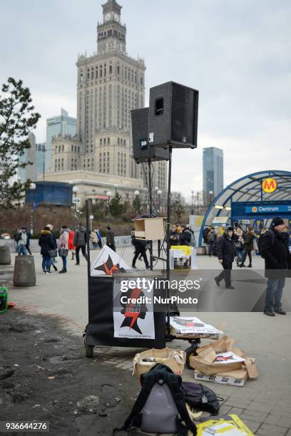 Members of Amnesty International are seen collecting signatures against the proposed abortion law in Warsaw, Poland on March 22, 2018. The proposed...