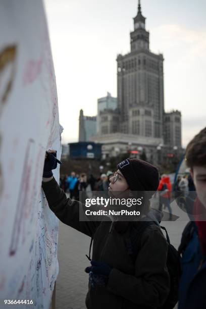 Members of Amnesty International are seen collecting signatures against the proposed abortion law in Warsaw, Poland on March 22, 2018. The proposed...