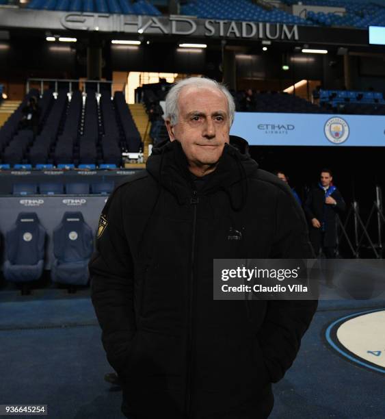 Commissioner Massimo Fabbricini looks on during Italy walk around at Etihad Stadium on March 22, 2018 in Manchester, England.