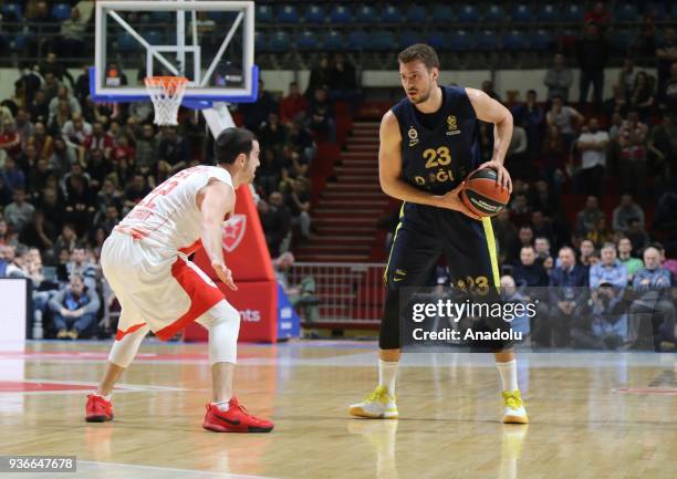 Marko Guduric of Fenerbahce Dogus in action against Taylor Rochestie of Crvena Zvezda during the Turkish Airlines Euroleague week 28 basketball match...