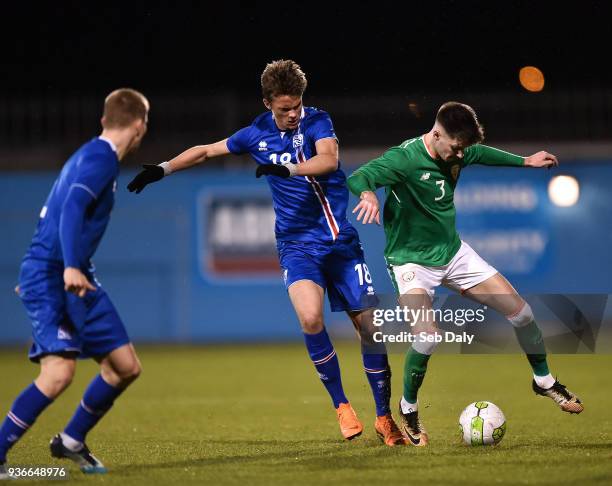 Dublin , Ireland - 22 March 2018; Danny Kane of Republic of Ireland in action against Kristofer Ingi Kristinsson of Iceland during the U21...