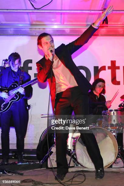 James Righton performs with Shock Machine at the Self-Portrait store opening cocktail party on March 22, 2018 in London, England.