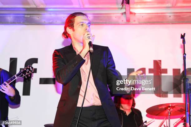 James Righton performs with Shock Machine at the Self-Portrait store opening cocktail party on March 22, 2018 in London, England.