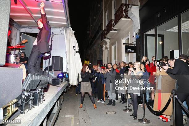 James Righton performs with Shock Machine at the Self-Portrait store opening cocktail party on March 22, 2018 in London, England.