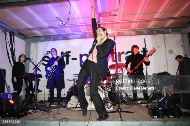 James Righton performs with Shock Machine at the Self-Portrait store opening cocktail party on March 22, 2018 in London, England.