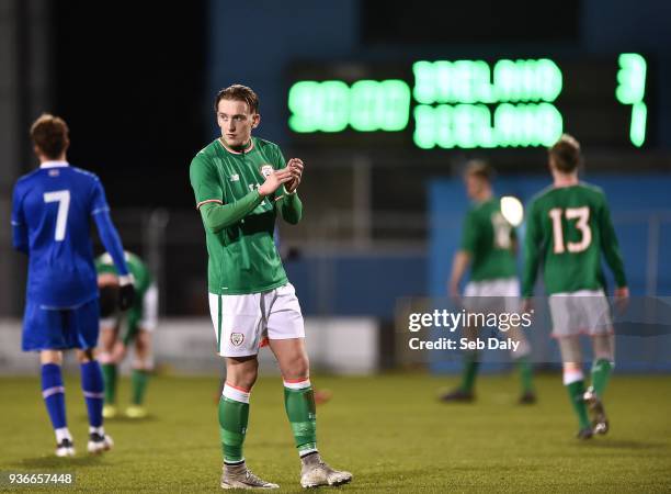 Dublin , Ireland - 22 March 2018; Ronan Curtis of Republic of Ireland reacts at the final whistle following his side's victory during the U21...