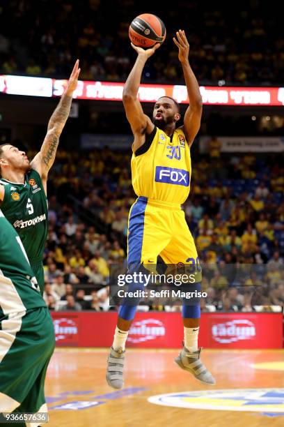 Norris Cole, #30 of Maccabi Fox Tel Aviv in action during the 2017/2018 Turkish Airlines EuroLeague Regular Season Round 28 game between Maccabi Fox...