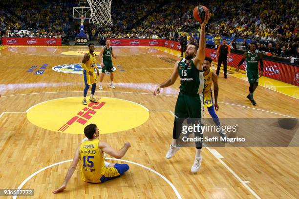 Ian Vougioukas, #15 of Panathinaikos Superfoods Athens in action during the 2017/2018 Turkish Airlines EuroLeague Regular Season Round 28 game...