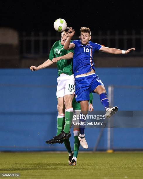 Dublin , Ireland - 22 March 2018; Ryan Delaney of Republic of Ireland in action against Stefan Alexander Ljubicic of Iceland during the U21...