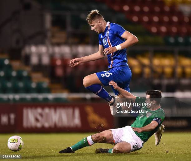 Dublin , Ireland - 22 March 2018; Josh Cullen of Republic of Ireland in action against Stefan Alexander Ljubicic of Iceland during the U21...