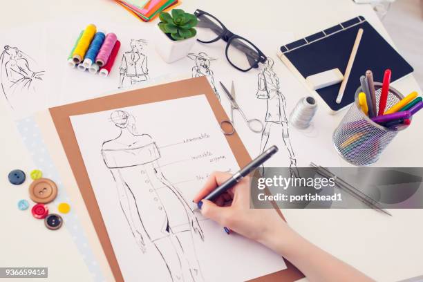 fashion designer and sketches - high fashion clothing stock pictures, royalty-free photos & images