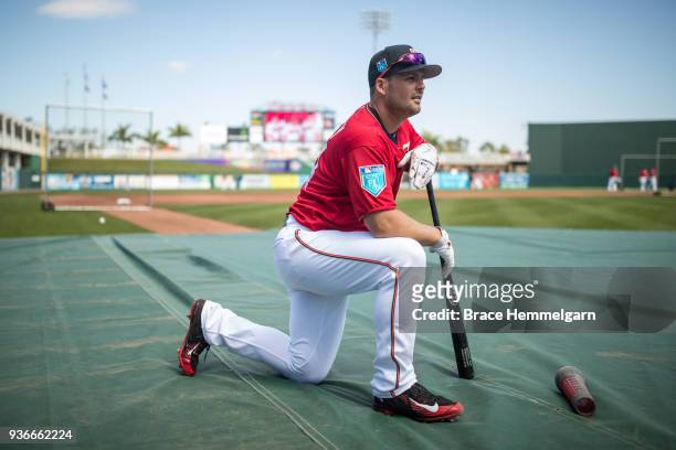 Chris Heisey of the Minnesota Twins during a spring training game against the Baltimore Orioles on March 6, 2018 at the Hammond Stadium in Fort...