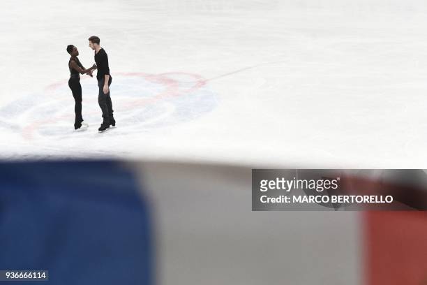 France's Vanessa James and Morgan Cipres perform on March 22, 2018 during the Pairs Free figure skating at the the Milano World League Figure...
