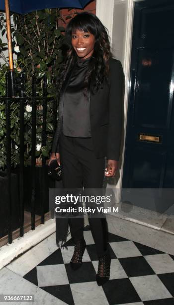 Lorraine Pascale seen attending British Vogue editor-in-chief Edward Enninful's party to celebrate Stuart Weitzman's new Creative Director at Mark's...