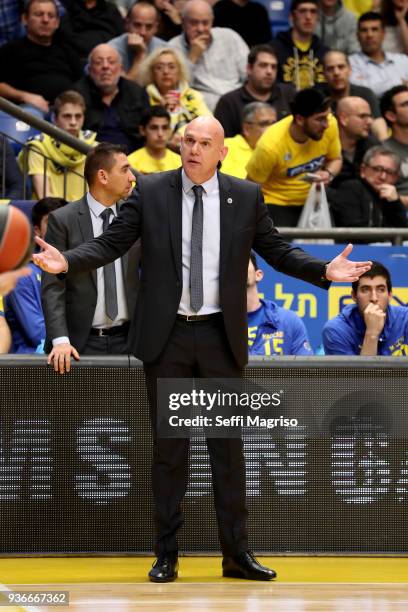 Neven Spahija, Head Coach of Maccabi Fox Tel Aviv in action during the 2017/2018 Turkish Airlines EuroLeague Regular Season Round 28 game between...