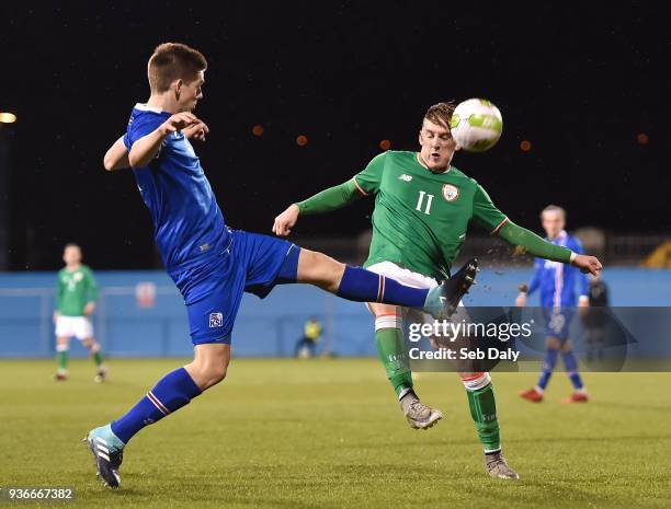 Dublin , Ireland - 22 March 2018; Ronan Curtis of Republic of Ireland in action against Hans Viktor Gudmundsson of Iceland during the U21...