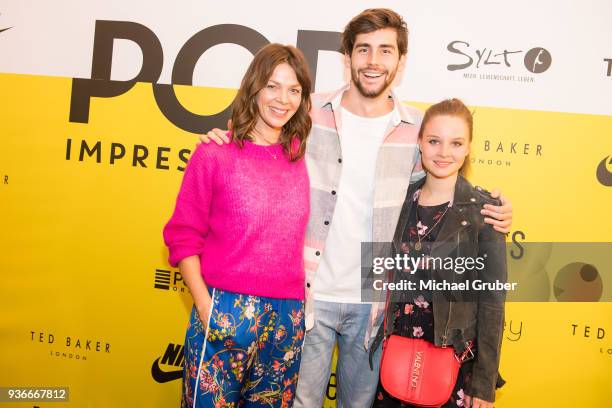 Actress Jessica Schwarz, Singer Alvaro Soler and Actress Sonja Gerhardt during the Launch POP event on the occasion of the 20th anniversary of the...