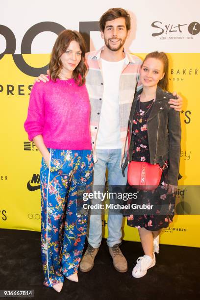 Actress Jessica Schwarz, Singer Alvaro Soler and Actress Sonja Gerhardt during the Launch POP event on the occasion of the 20th anniversary of the...