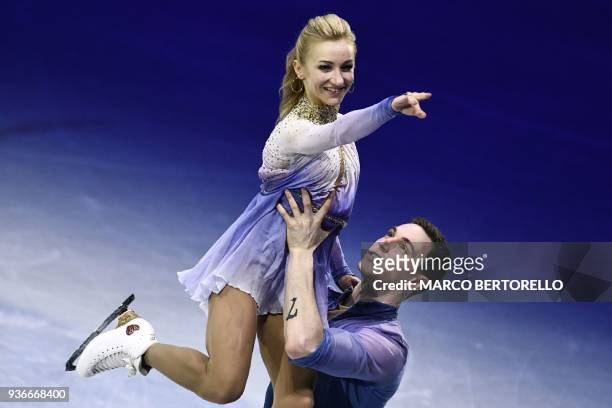 Germany's Aljona Savchenko and Bruno Massot perform on March 22, 2018 during the Pairs Free Skate at the Milano World Figure Skating Championship...
