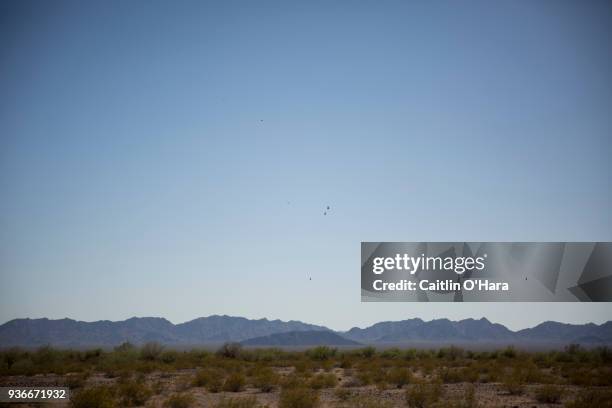 Vultures circle overhead on May 27, 2017 in the Cabeza Prieta wilderness near Ajo, Arizona.