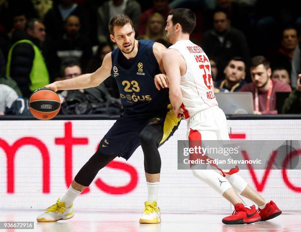 Marko Guduric of Fenerbahce in action against Taylor Rochestie of Crvena Zvezda during the 2017/2018 Turkish Airlines EuroLeague Regular Season game...