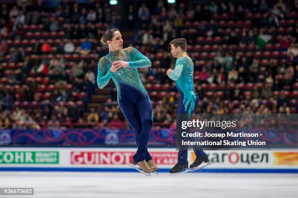 Nicole Della Monica and Matteo Guarise of Italy compete in the Pairs Free Skating during day two of the World Figure Skating Championships at...