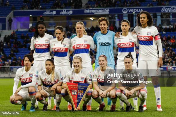 Griedge M'Bock Bathy of Olympique Lyon Women, Amei Majri of Olympique Lyon Women, Amandine Henry of Olympique Lyon Women, Sarah Bouhaddi of Olympique...