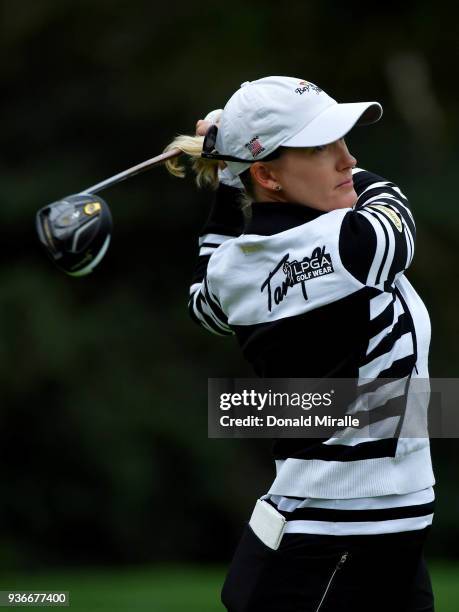 Sarah Smith of Australia tees off the 2nd hole during Round One of the LPGA KIA CLASSIC at the Park Hyatt Aviara golf course on March 22, 2018 in...