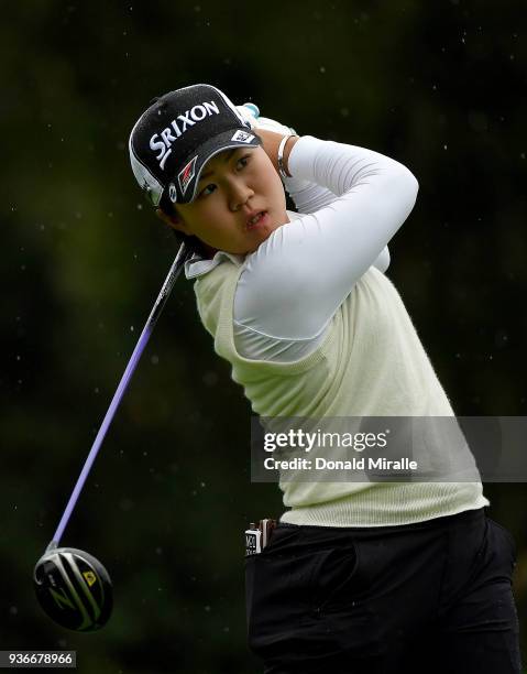 Nasa Hataoka of Japan tees off the 2nd hole during Round One of the LPGA KIA CLASSIC at the Park Hyatt Aviara golf course on March 22, 2018 in...