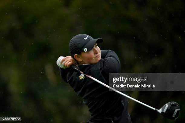 Caroline Inlgis tees off the 2nd hole during Round One of the LPGA KIA CLASSIC at the Park Hyatt Aviara golf course on March 22, 2018 in Carlsbad,...