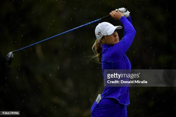 Anna Kathrine-Tanguay of Canada tees off the 2nd hole during Round One of the LPGA KIA CLASSIC at the Park Hyatt Aviara golf course on March 22, 2018...