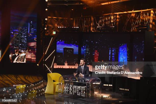 Tv host Alessandro Cattelan attends 'E Poi C'e' Cattelan' TV Show on March 22, 2018 in Milan, Italy.