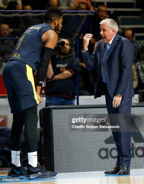 Head coach Zeljko Obradovic of Fenerbahce give instruction to the Jason Thompson during the 2017/2018 Turkish Airlines EuroLeague Regular Season game...